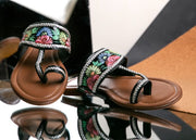 Timeless Elegance – Black Hand-Painted Kolhapuri Sandals For Women