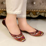 Brown Traditional Khussa with Cushioned Insole and Leather Sole For Women