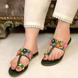 Green Embroidered Flats – Handcrafted Comfort & Style For Women
