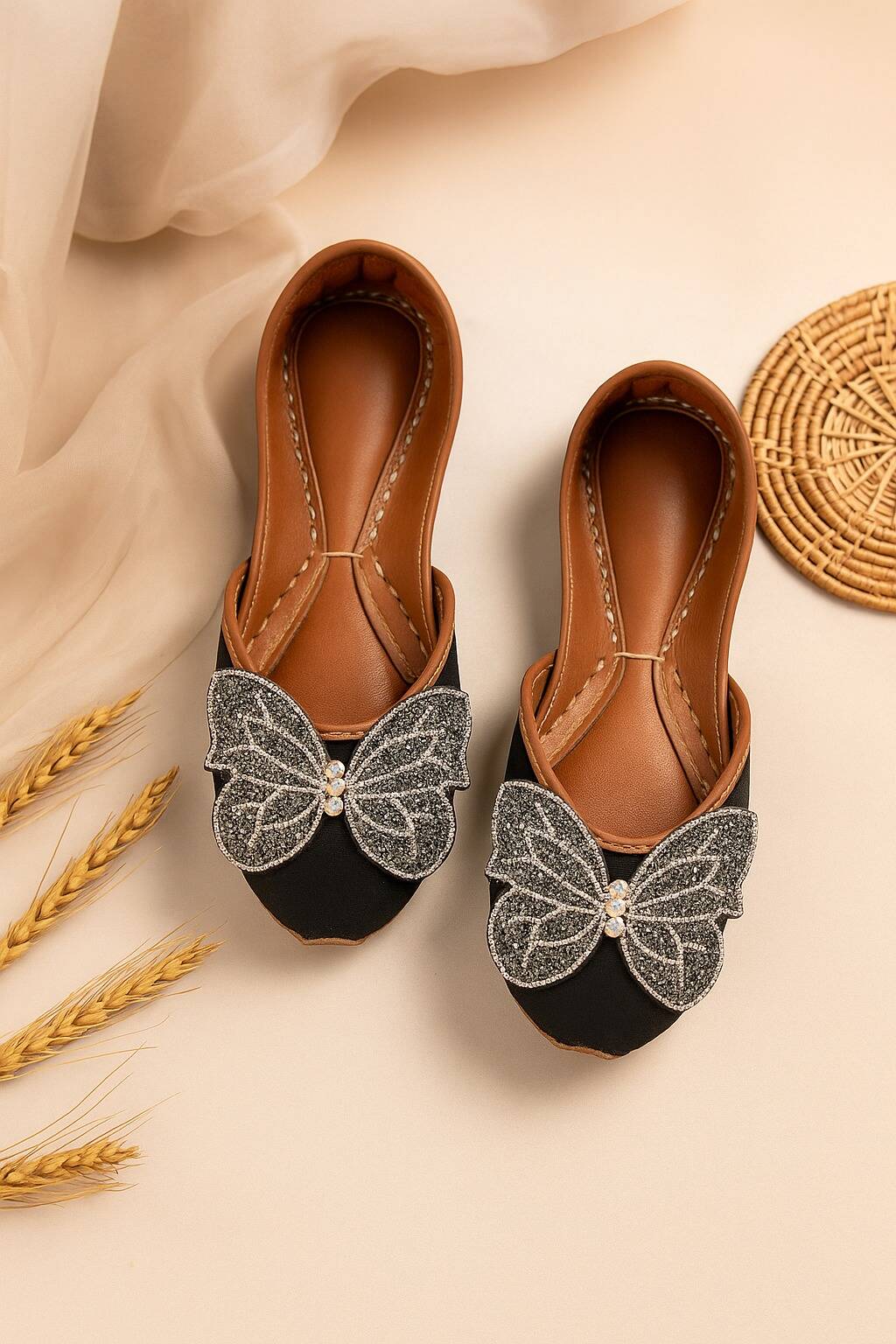 Butterfly Bloom Khussas in Black – Grace in Every Step For Women
