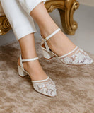 Royal Embroidered Pearl Block Heels For Women