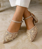 Royal Embroidered Pearl Block Heels For Women