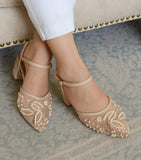Royal Embroidered Pearl Block Heels For Women