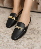 Elegant Gold Chain Square-Toe Mules For Women