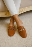 Elegant Gold Chain Square-Toe Mules For Women
