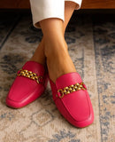 Elegant Gold Chain Square-Toe Mules For Women