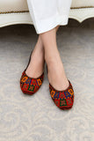 Traditional Pakistani Floral Embroidered Khussa in Rich Brown Leather For Women