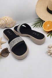 Serene Softie Gold & Black Slides – Elegant Comfort Wear For Women