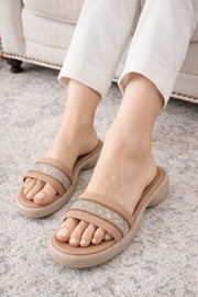 Serene Softie Gold & Black Slides – Elegant Comfort Wear For Women