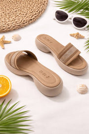 Serene Softie Gold & Black Slides – Elegant Comfort Wear For Women