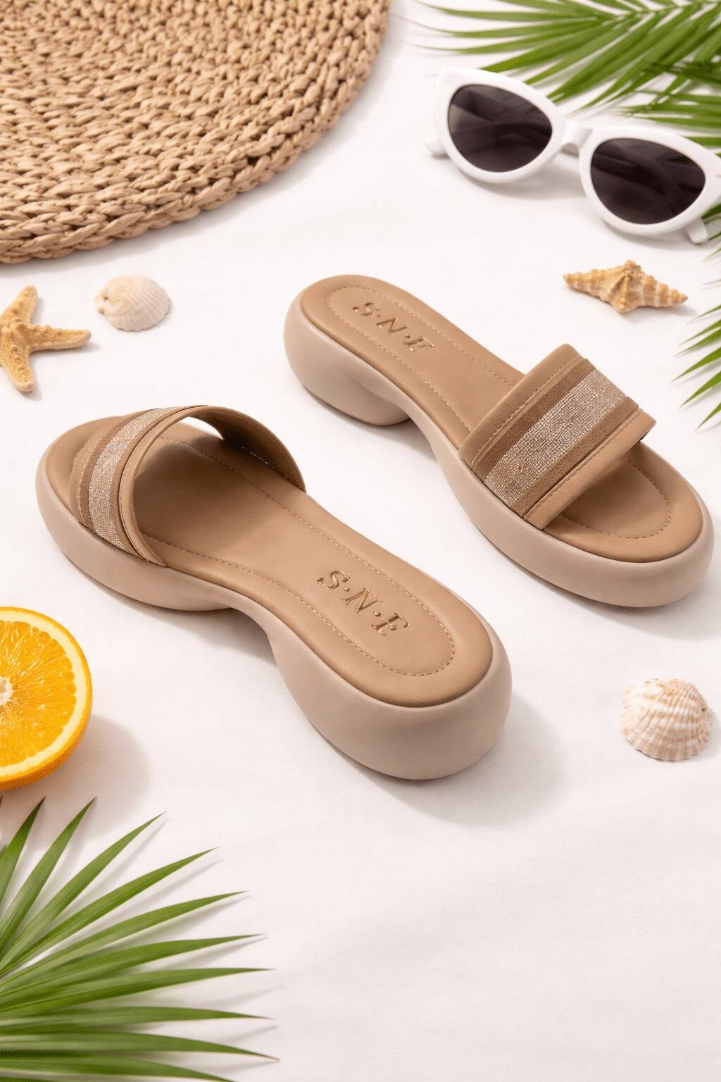 Serene Softie Gold & Black Slides – Elegant Comfort Wear For Women