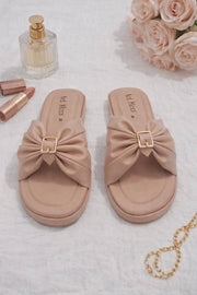 Chic Brown & Peach Ruched Flats – Comfortable Slip-On Slides For Women