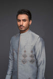 Silver Color Embroidered Waist Coat For Men