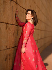 Hot Pink Gulnaar Royal Raw Silk Maxi For Women