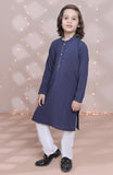 Elegant Navy Blue Cotton Kurta with Embroidered Details For Boys