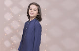 Elegant Navy Blue Cotton Kurta with Embroidered Details For Boys