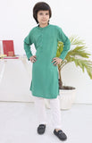 Elegant Pine Green Cotton Kurta with Intricate Embellishments For Boys