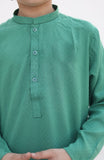 Elegant Pine Green Cotton Kurta with Intricate Embellishments For Boys