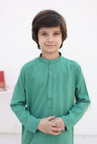 Elegant Pine Green Cotton Kurta with Intricate Embellishments For Boys