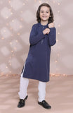 Elegant Navy Blue Cotton Kurta with Embroidered Details For Boys