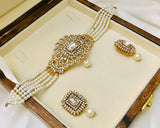 Elegant BAREEHA Matte Maroon, Dark Green, Matte Golden, Pearl, Black, And Golden Choker Set