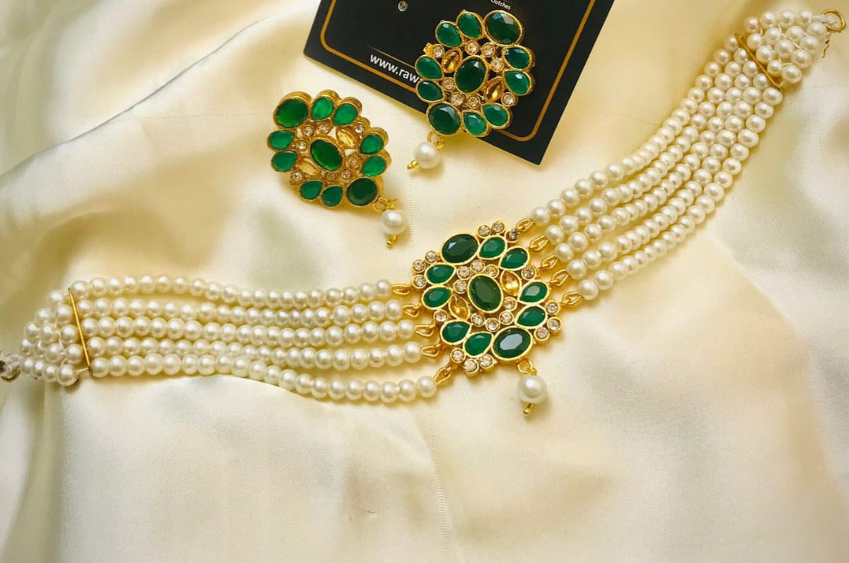 Sophisticated ALAYA Pearl Choker: Available in Pearl, Black, Green, and Maroon