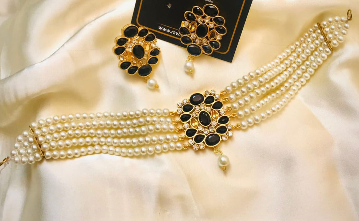 Sophisticated ALAYA Pearl Choker: Available in Pearl, Black, Green, and Maroon