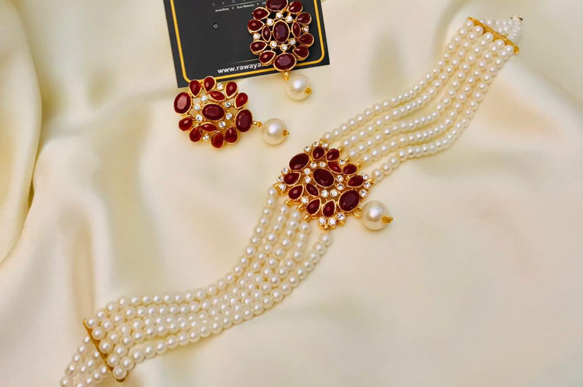 Sophisticated ALAYA Pearl Choker: Available in Pearl, Black, Green, and Maroon