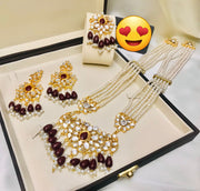 Kundan Mala Set: Dark Green, Black, Maroon – Perfect for Every Occasion