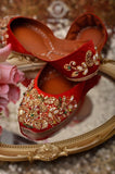 Radiant Red Jutti: Floral Elegance For Women