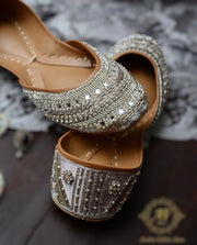 Exquisite Silver Khussa Handcrafted with Cutdana and Nag Moti For Women