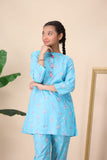 Girls 2-Piece Light Blue Floral Suit – Sweet & Stylish For Girls