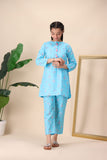 Girls 2-Piece Light Blue Floral Suit – Sweet & Stylish For Girls