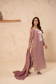 Zarmin Mauve Shine – Luxury 3-Piece Silk Kaftan Suit For Women
