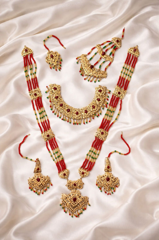Royal Bridal Gold-Plated Mala Set with Jhumar & Bindiya For Women
