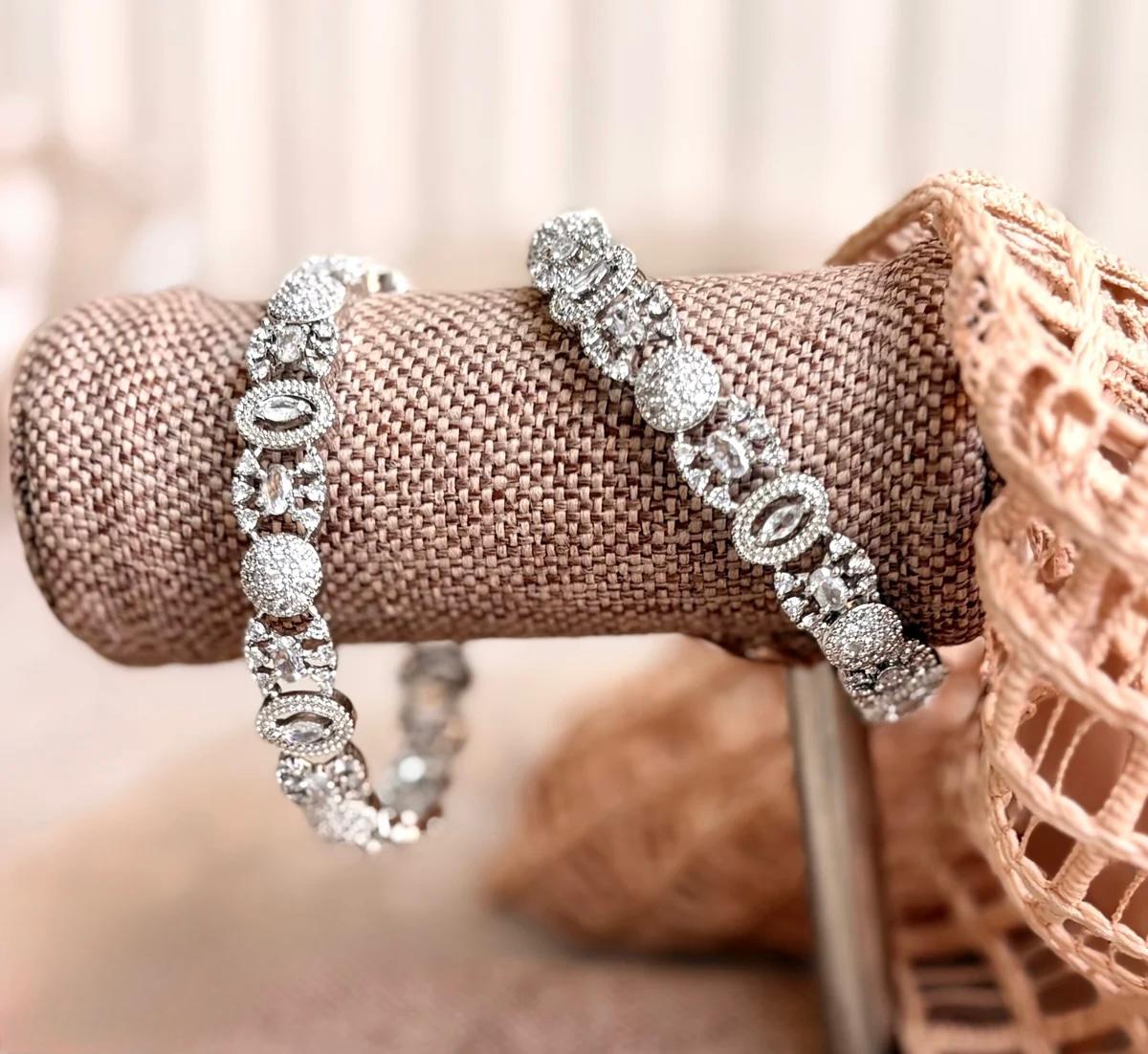 Bloom Zircon Silver Floral Bangles For Women
