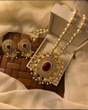Elevate your accessory collection with the exquisite HANINA Locket Set in a rich Maroon, Black, And Green.