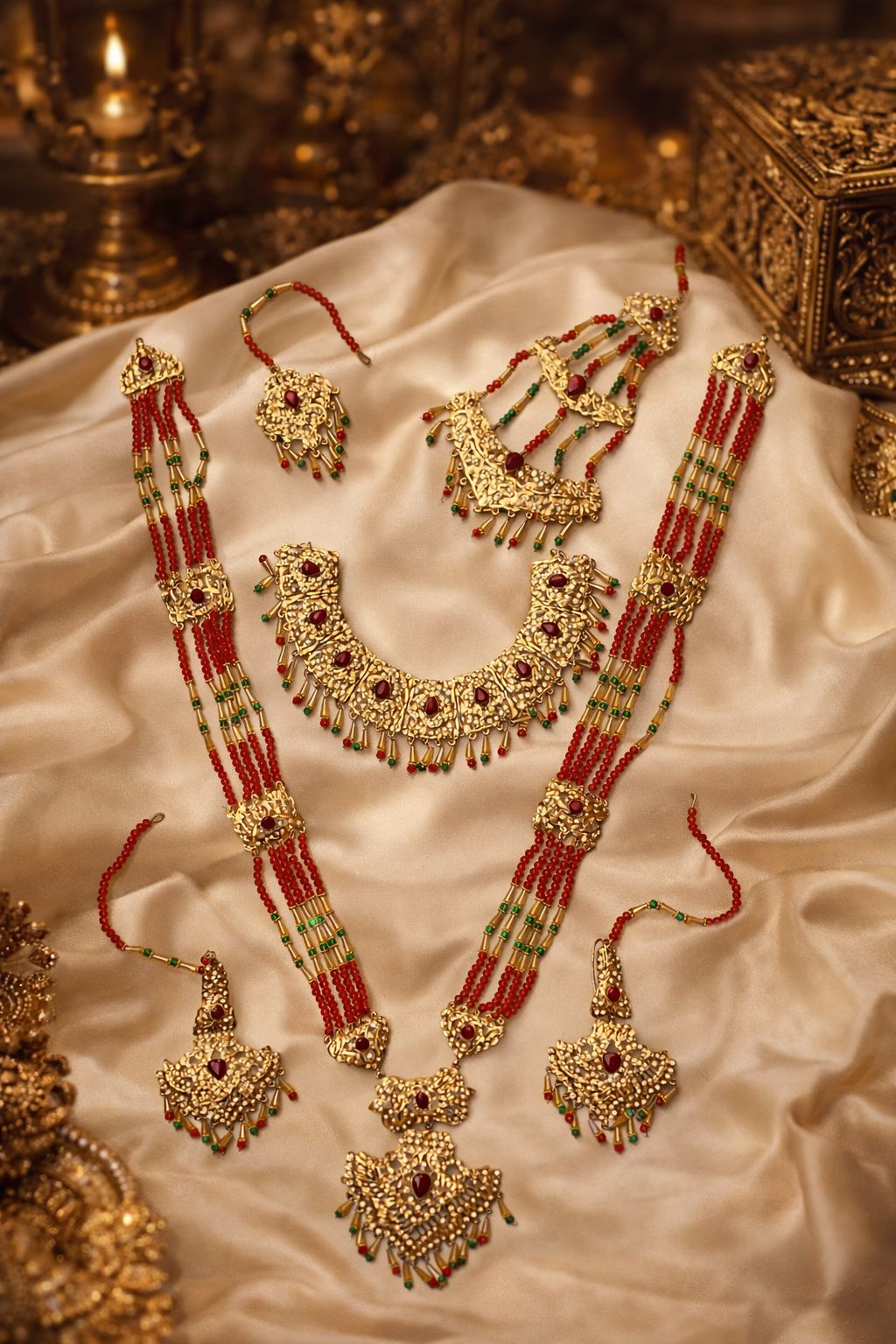Royal Bridal Gold-Plated Mala Set with Jhumar & Bindiya For Women