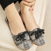Whisper Weave Chic Geometric Lace-Up Flats For Women