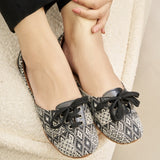 Whisper Weave Chic Geometric Lace-Up Flats For Women