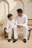 White Father & Son Matching Shalwar Kameez Set For Men & Kid