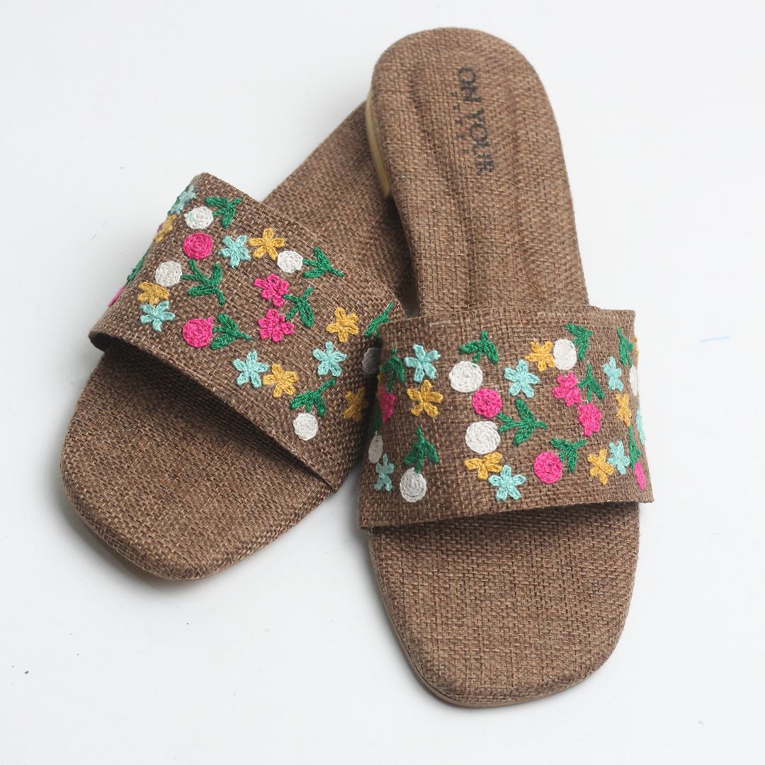 Exclusive Hand-Embroidered Jute Footwear For Women