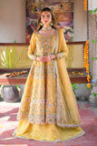 Mustard Embroidered Organza Frock with Lehenga & Net Dupatta For Women