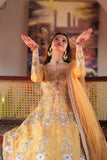 Mustard Embroidered Organza Frock with Lehenga & Net Dupatta For Women