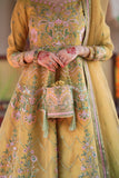 Mustard Embroidered Organza Frock with Lehenga & Net Dupatta For Women