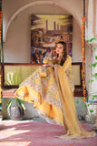 Mustard Embroidered Organza Frock with Lehenga & Net Dupatta For Women