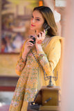 Mustard Embroidered Organza Frock with Lehenga & Net Dupatta For Women