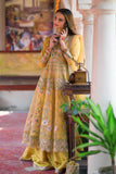 Mustard Embroidered Organza Frock with Lehenga & Net Dupatta For Women