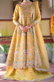 Mustard Embroidered Organza Frock with Lehenga & Net Dupatta For Women