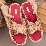 Saba – Cream Floral Velvet Platform Sliders For Women